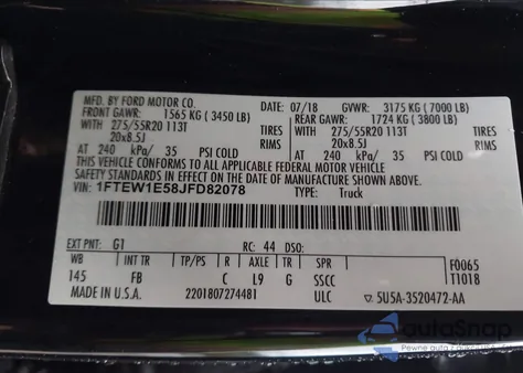 2018 Ford F-150 Xlt z USA, uszkodzony, nr VIN 1FTEW1E58JFD82078